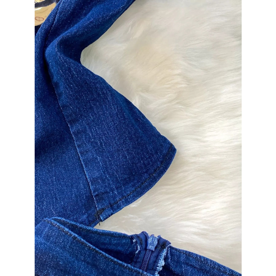 Button Detail Vest and Flare Jeans Denim Set Apparel and Accessories
