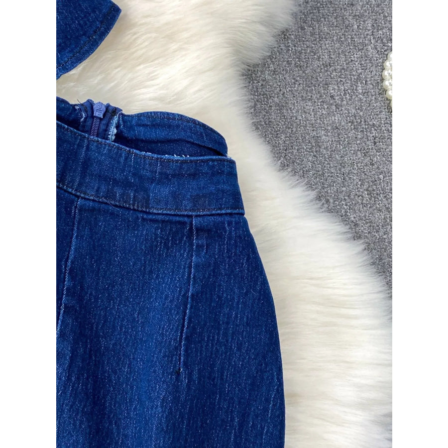 Button Detail Vest and Flare Jeans Denim Set Apparel and Accessories