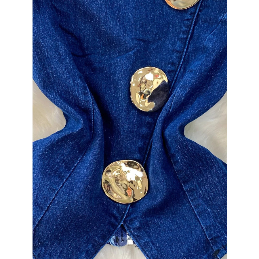Button Detail Vest and Flare Jeans Denim Set Apparel and Accessories