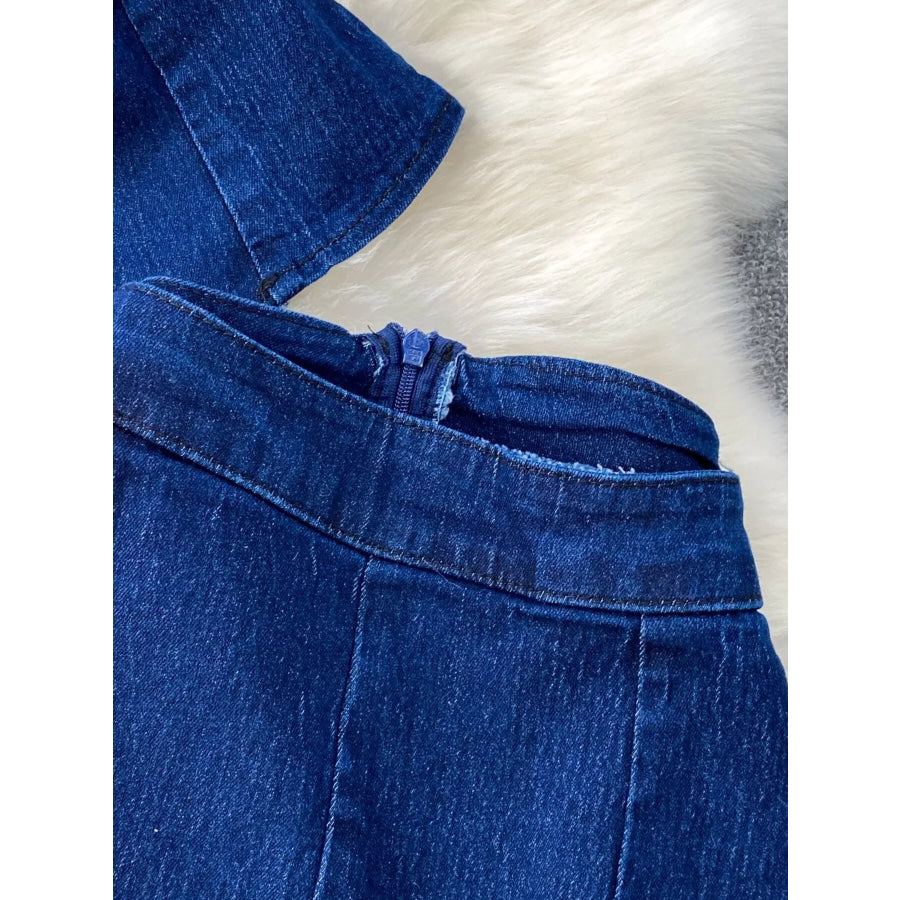 Button Detail Vest and Flare Jeans Denim Set Apparel and Accessories