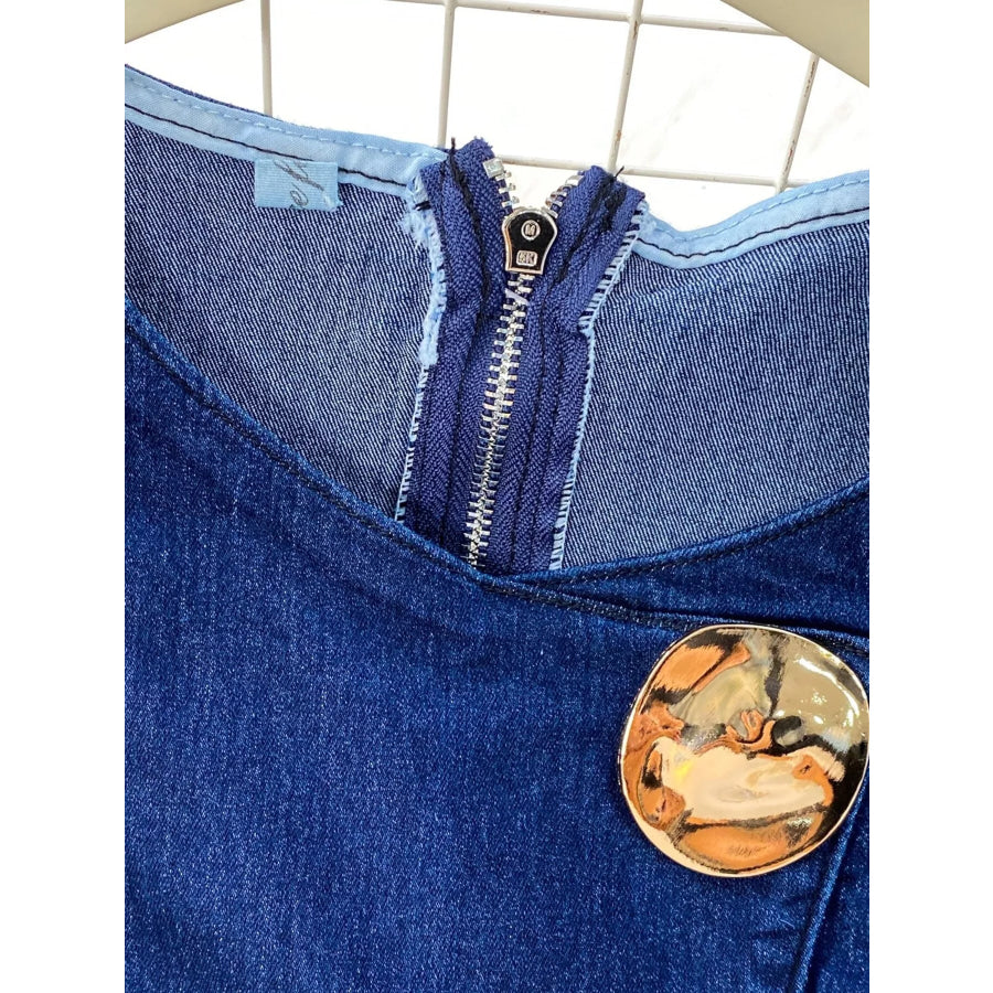 Button Detail Vest and Flare Jeans Denim Set Apparel and Accessories
