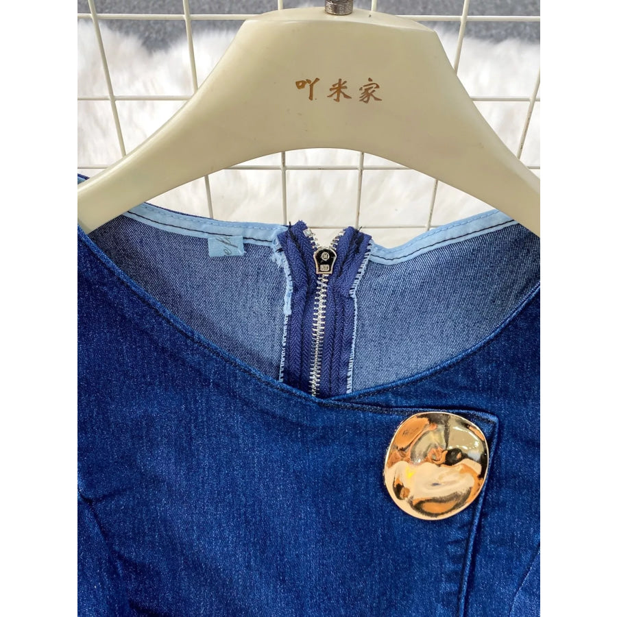 Button Detail Vest and Flare Jeans Denim Set Apparel and Accessories