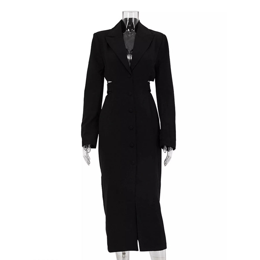 Button-Down Blazer Dress with Cut-out Waist Apparel and Accessories
