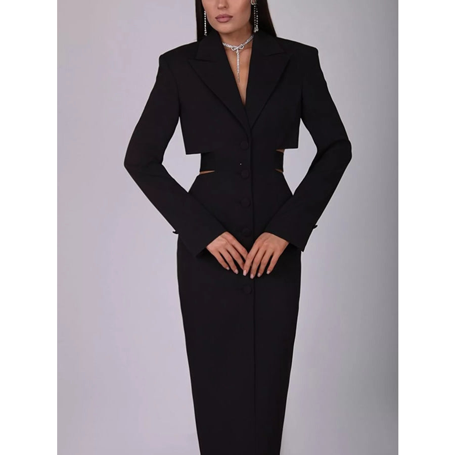 Button-Down Blazer Dress with Cut-out Waist Apparel and Accessories