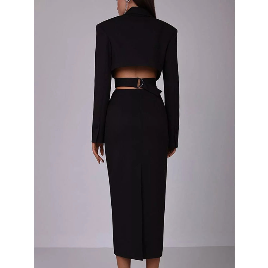 Button-Down Blazer Dress with Cut-out Waist Apparel and Accessories