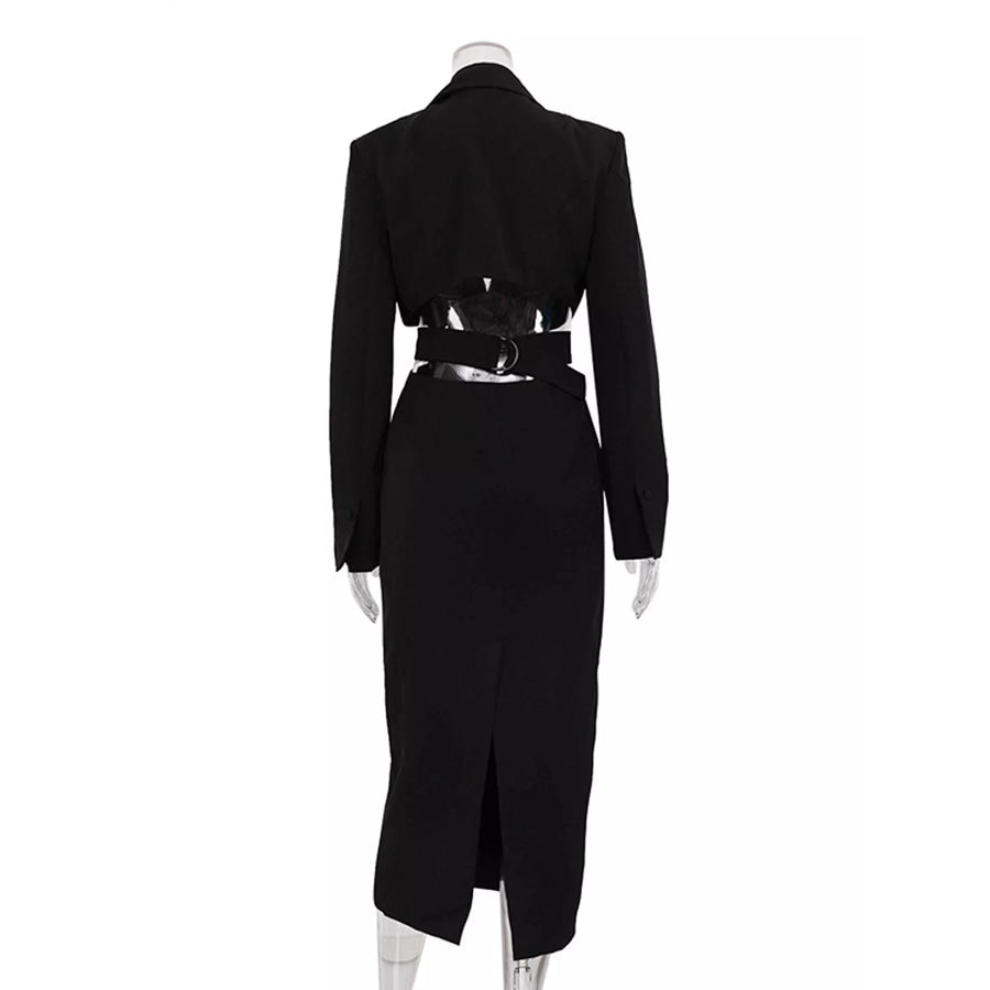 Button-Down Blazer Dress with Cut-out Waist Apparel and Accessories