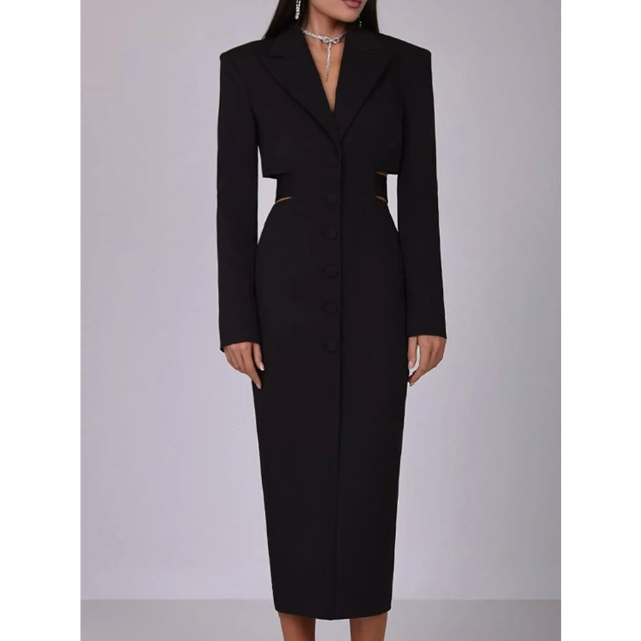 Button-Down Blazer Dress with Cut-out Waist Black / S Apparel and Accessories