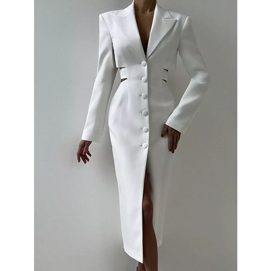Button-Down Blazer Dress with Cut-out Waist White / S Apparel and Accessories
