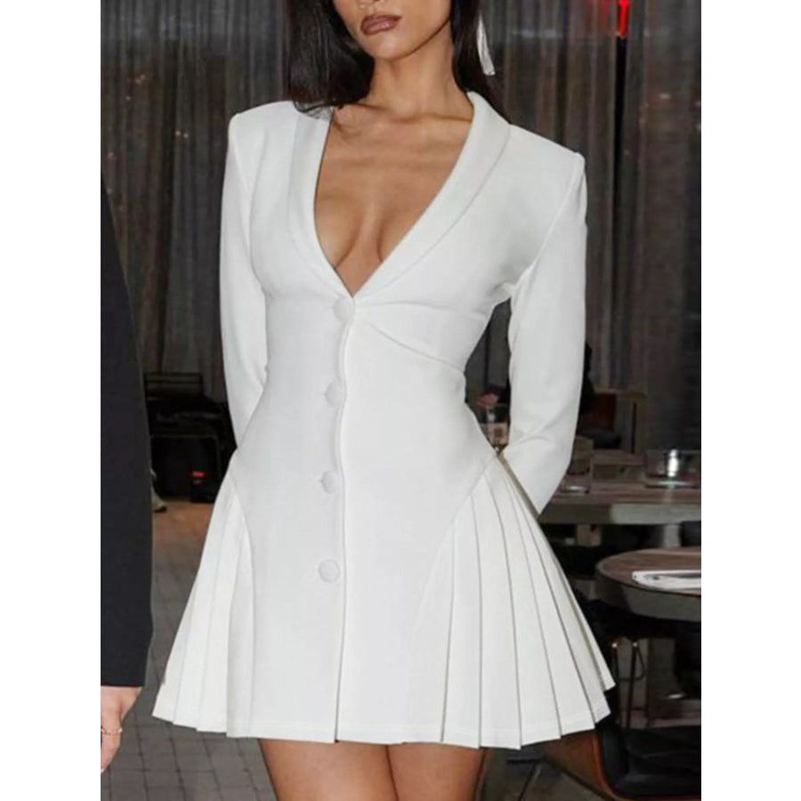 Button Down Blazer Pleated Mini Dress White / S Apparel and Accessories