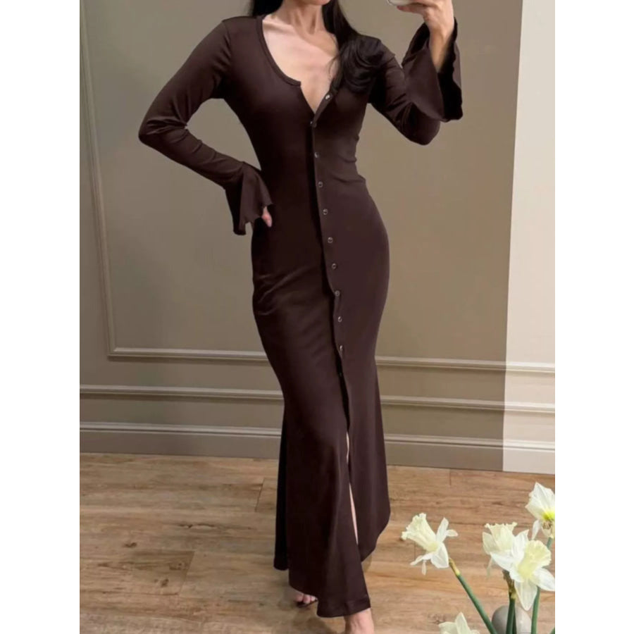 Button-Down Bodycon Maxi Dress Apparel and Accessories