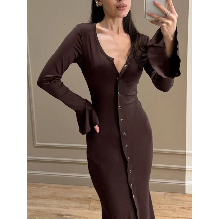 Button-Down Bodycon Maxi Dress Apparel and Accessories