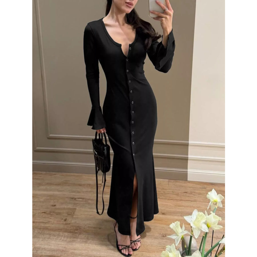 Button-Down Bodycon Maxi Dress Black / S Apparel and Accessories