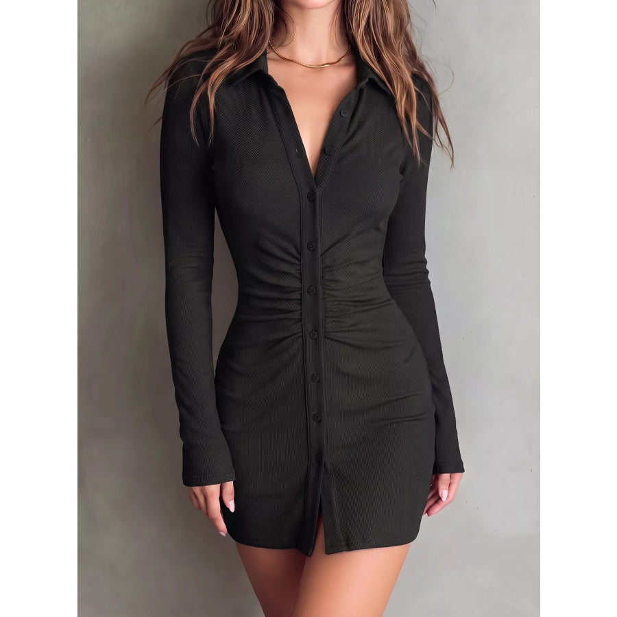 Button-Down Bodycon Mini Dress Black / S Apparel and Accessories