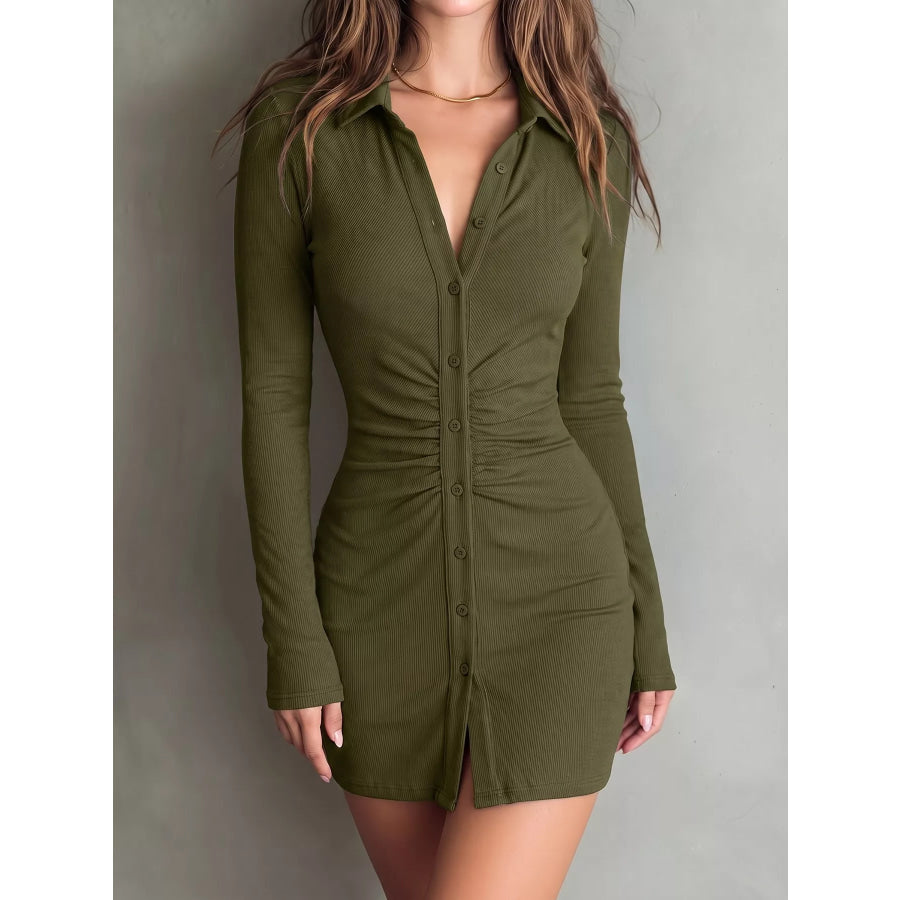 Button-Down Bodycon Mini Dress Apparel and Accessories