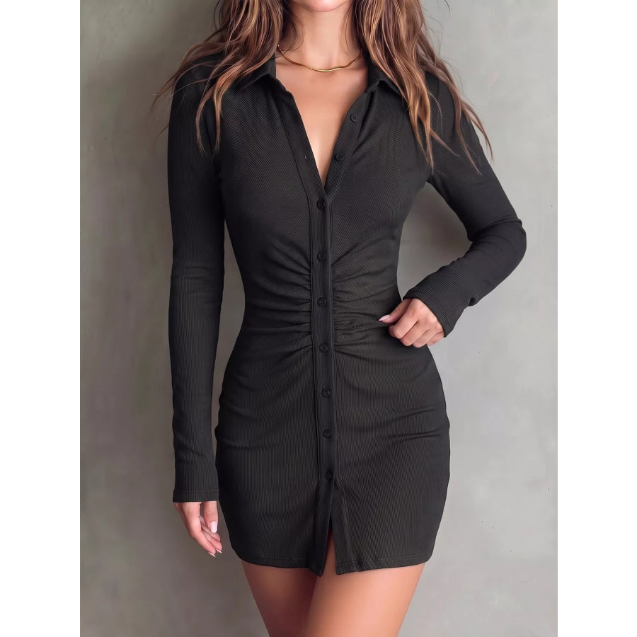 Button-Down Bodycon Mini Dress Black / S Apparel and Accessories