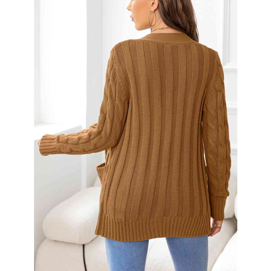 Button Down Cable - Knit Cardigan Camel / S Apparel and Accessories