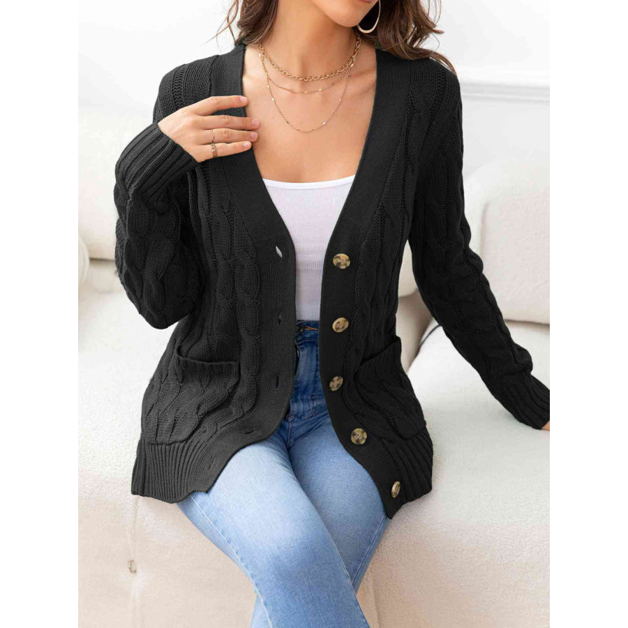 Button Down Cable - Knit Cardigan Black / S Apparel and Accessories