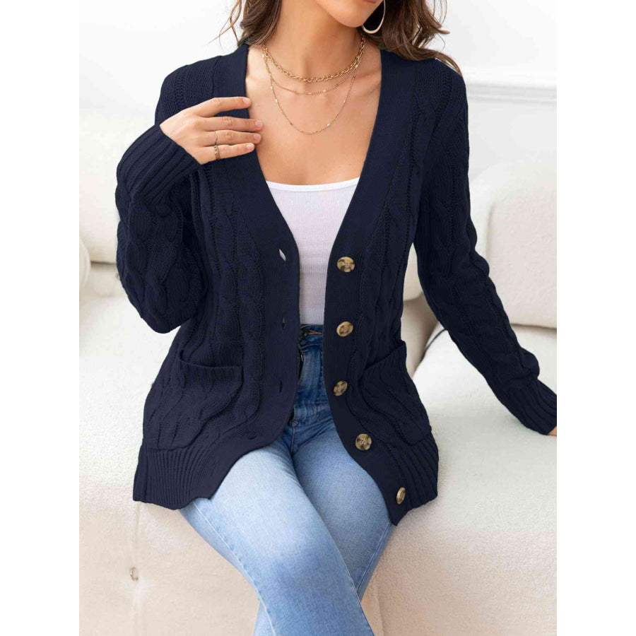 Button Down Cable - Knit Cardigan Navy / S Apparel and Accessories