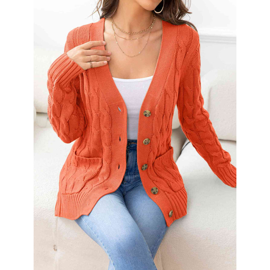 Button Down Cable - Knit Cardigan Orange / S Apparel and Accessories