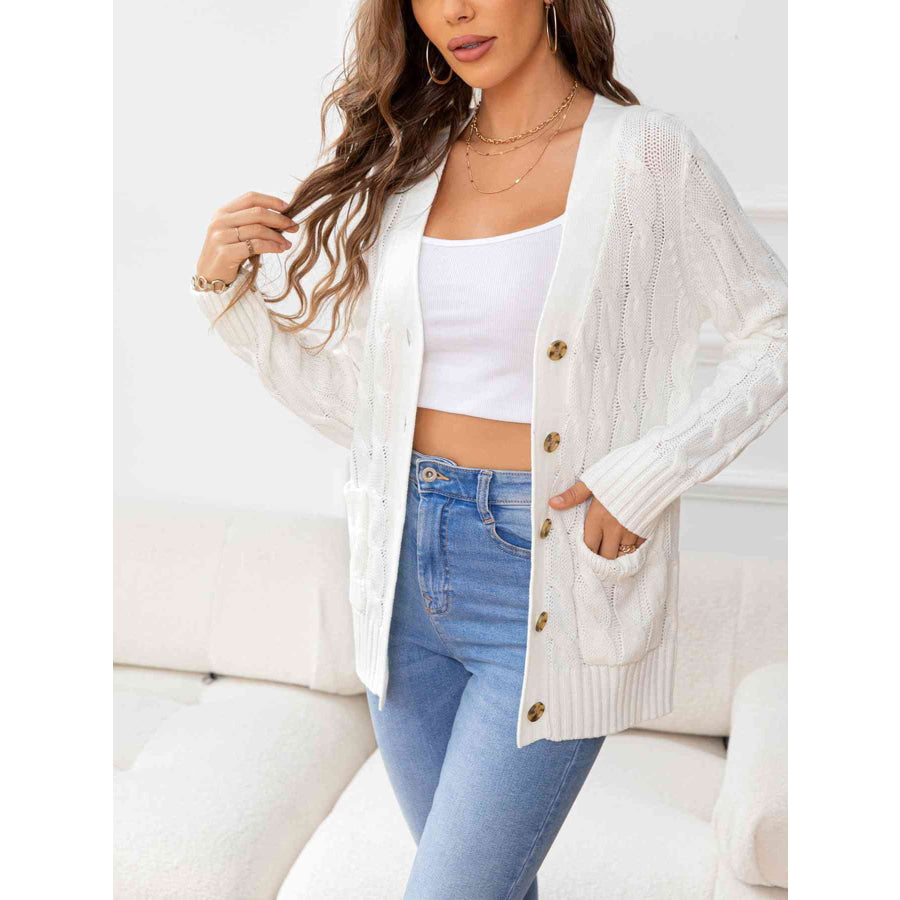 Button Down Cable - Knit Cardigan White / S Apparel and Accessories