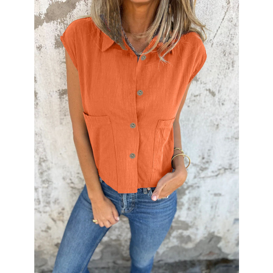 Button-Down Cap Sleeve Shirt Orange / S Apparel and Accessories