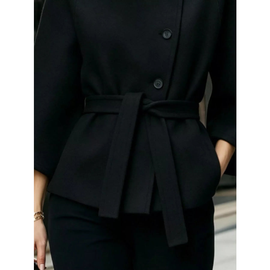 Button Down Cape Coat with Belted Waist Apparel and Accessories