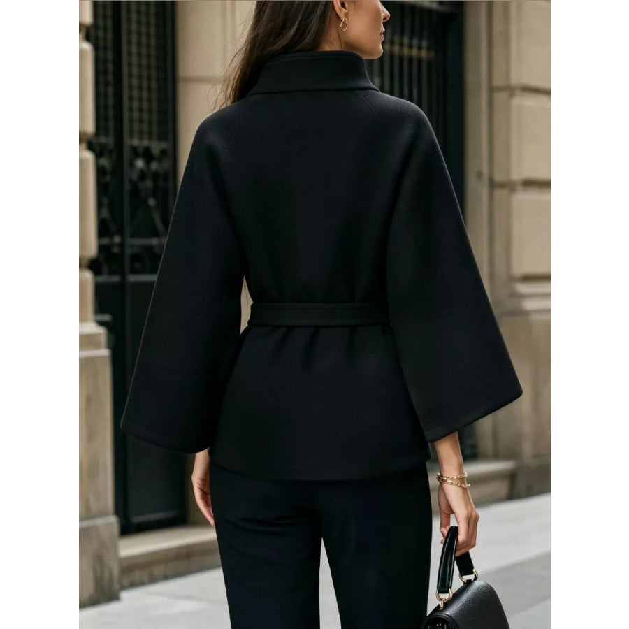 Button Down Cape Coat with Belted Waist Apparel and Accessories
