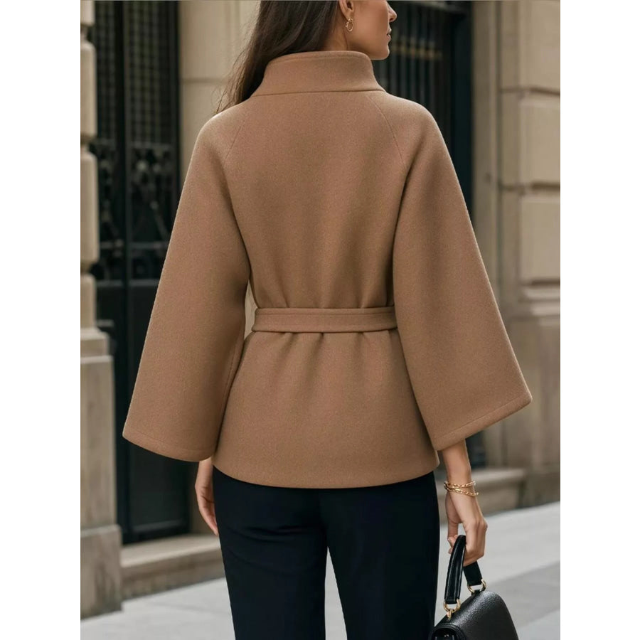 Button Down Cape Coat with Belted Waist Apparel and Accessories