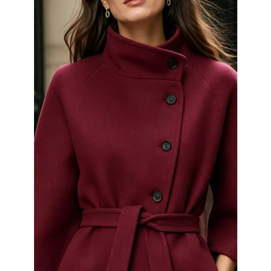 Button Down Cape Coat with Belted Waist Apparel and Accessories