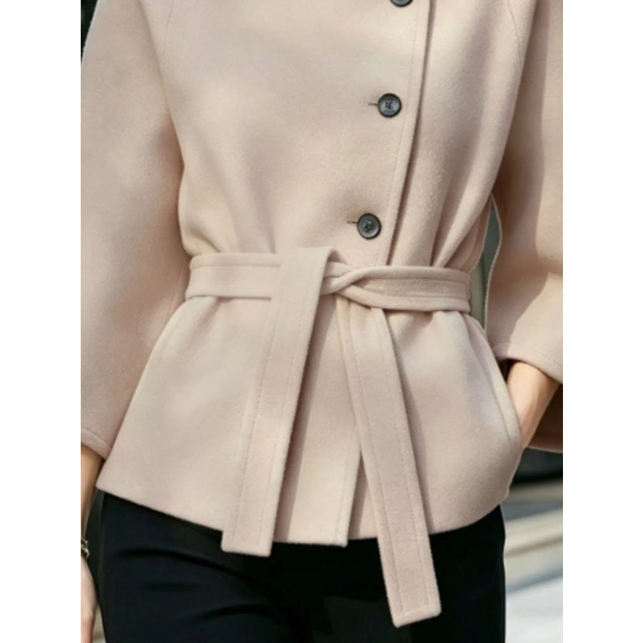 Button Down Cape Coat with Belted Waist Apparel and Accessories