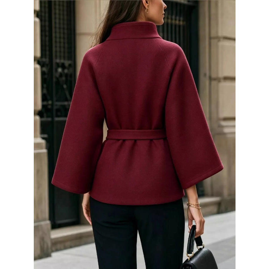 Button Down Cape Coat with Belted Waist Apparel and Accessories