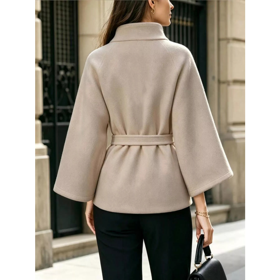Button Down Cape Coat with Belted Waist Apparel and Accessories