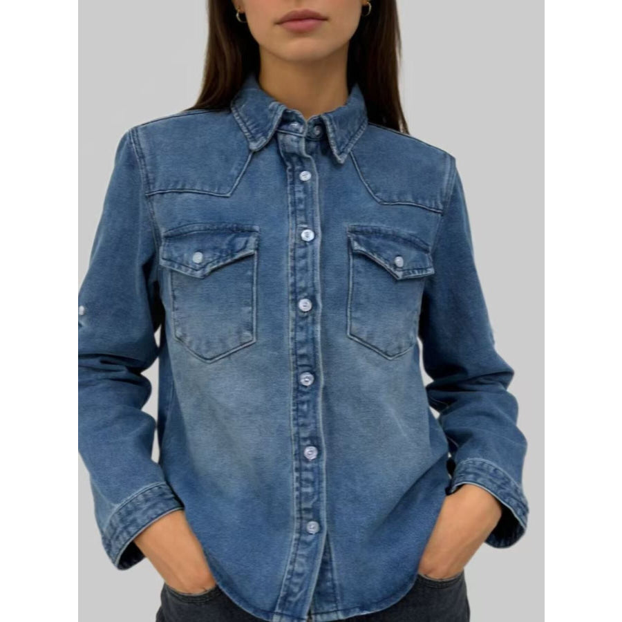 Button Down Classic Western Style Denim Top Apparel and Accessories