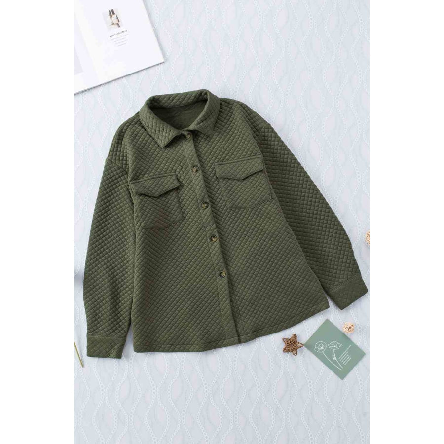 Button Down Collared Jacket Army Green / S