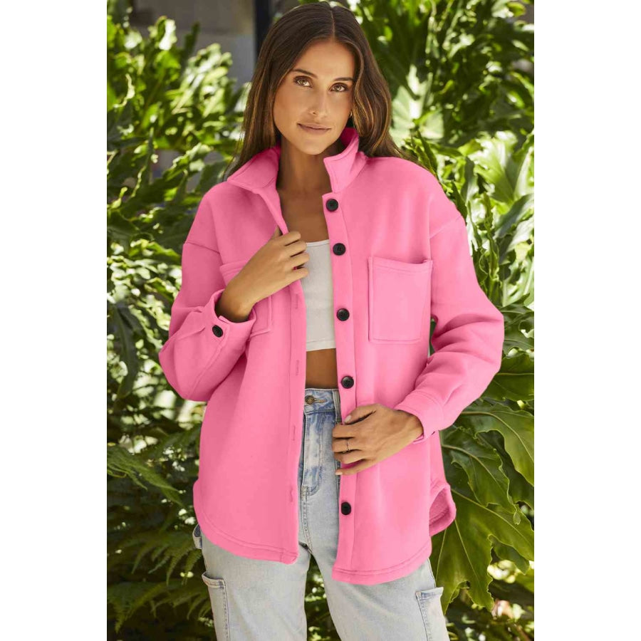 Button Down Collared Jacket Fuchsia Pink / S