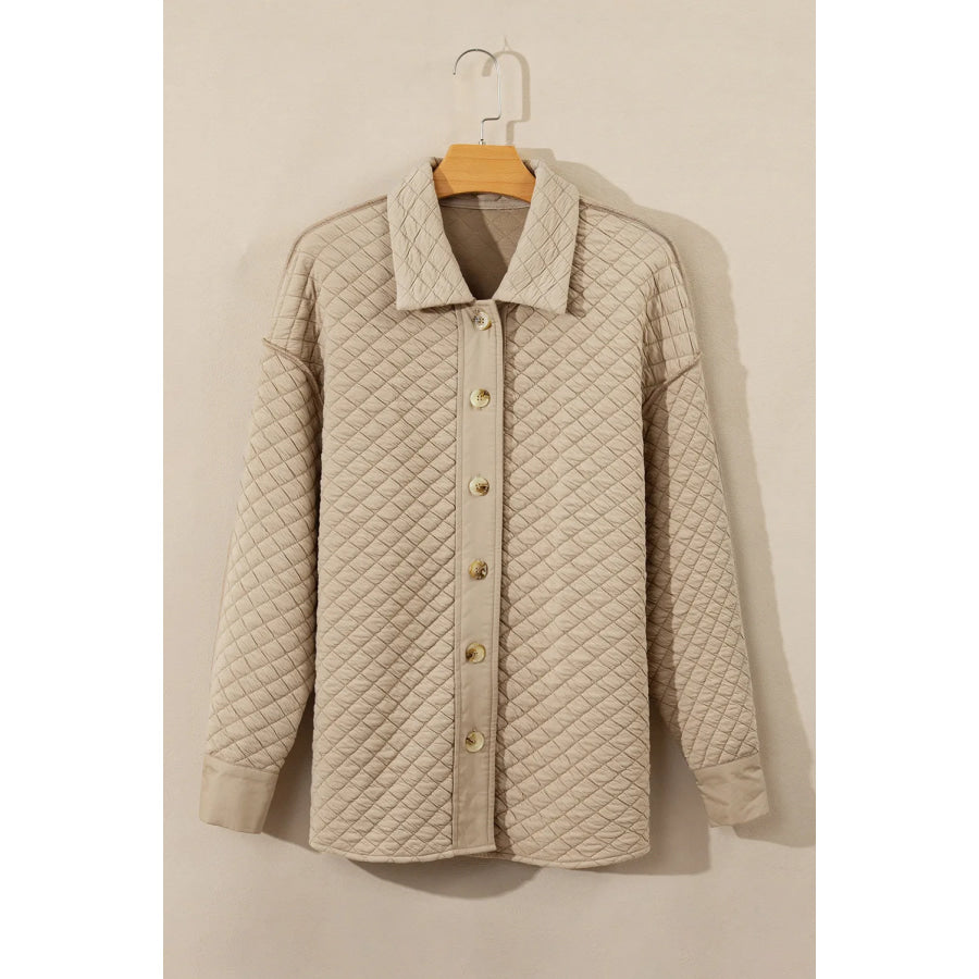 Button Down Collared Neck Long Sleeve Jacket Dust Storm / S Apparel and Accessories