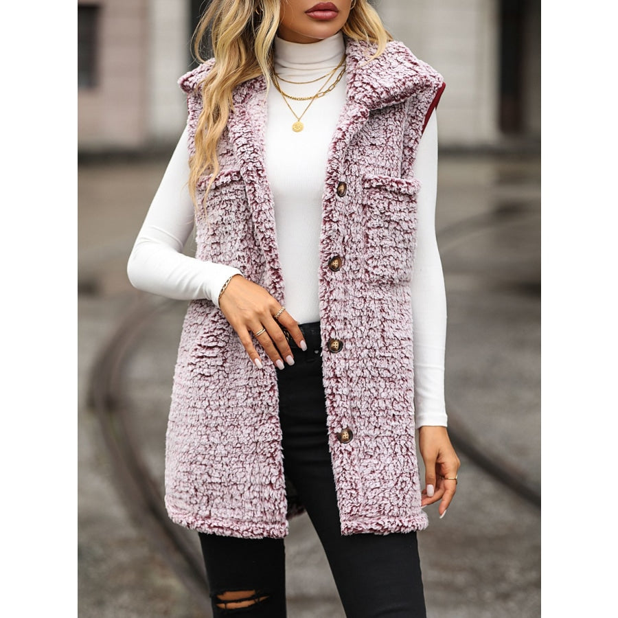 Button Down Collared Neck Vest Dusty Pink / S