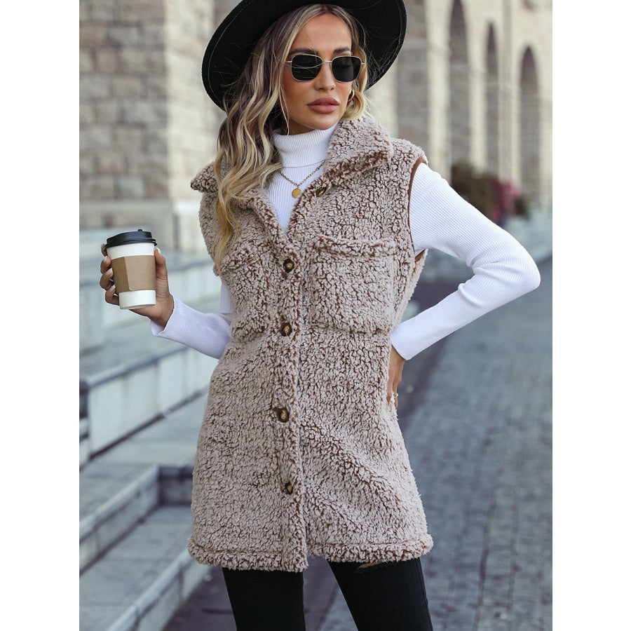 Button Down Collared Neck Vest Mocha / S