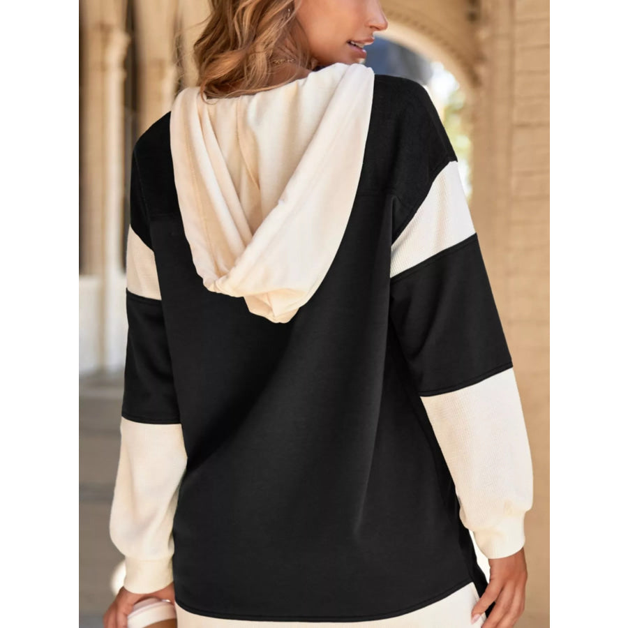 Button-Down Color Block Hoodie Black / S Apparel and Accessories