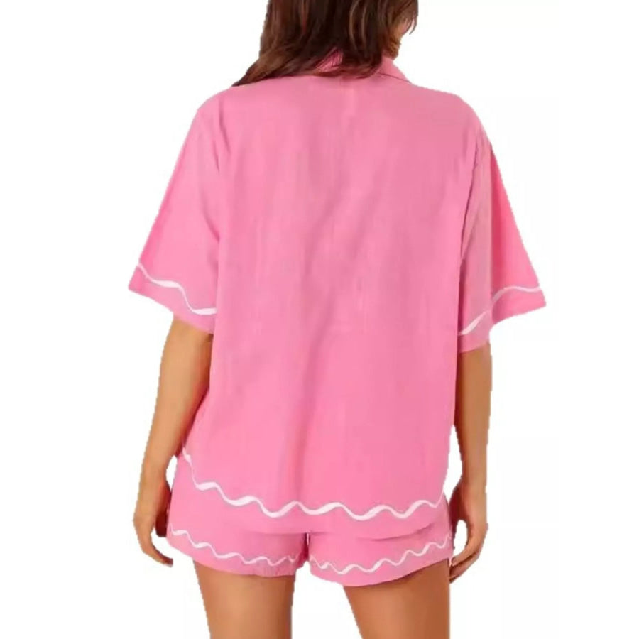 Button Down Contrast Trim Shirt and Shorts Set Apparel and Accessories