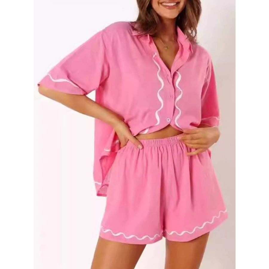 Button Down Contrast Trim Shirt and Shorts Set Apparel and Accessories