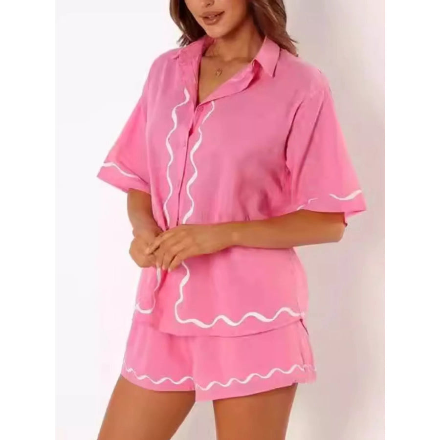 Button Down Contrast Trim Shirt and Shorts Set Apparel and Accessories