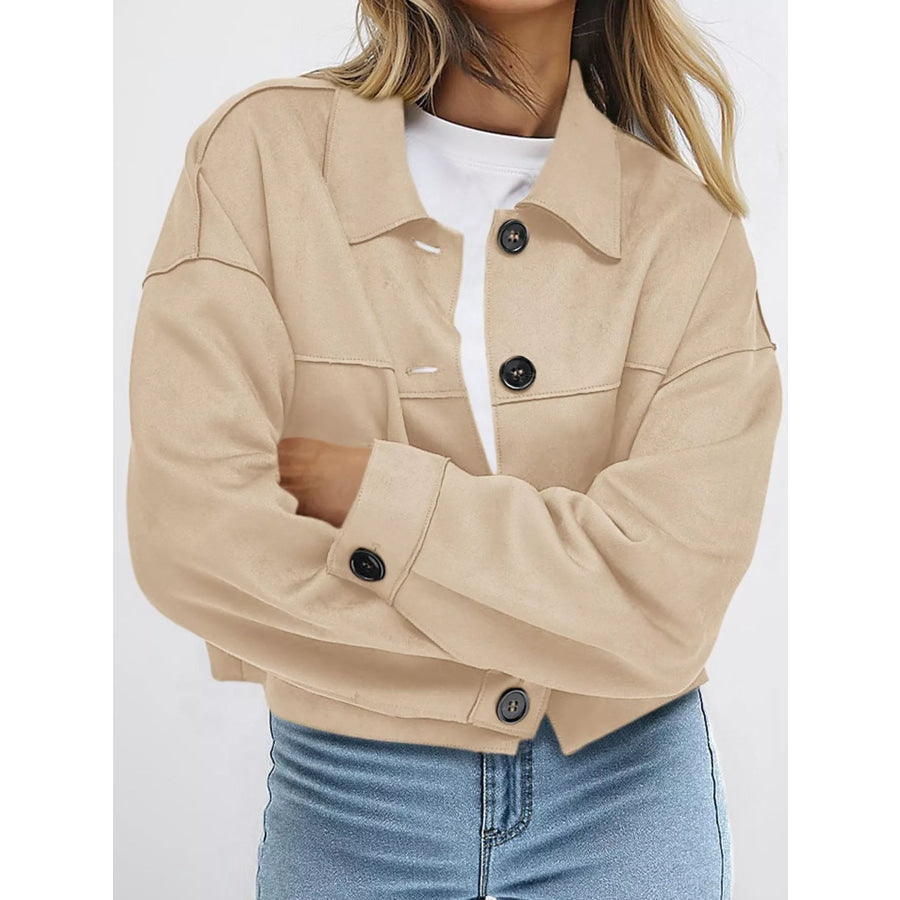 Button-Down Cropped Jacket Apricot / S Apparel and Accessories