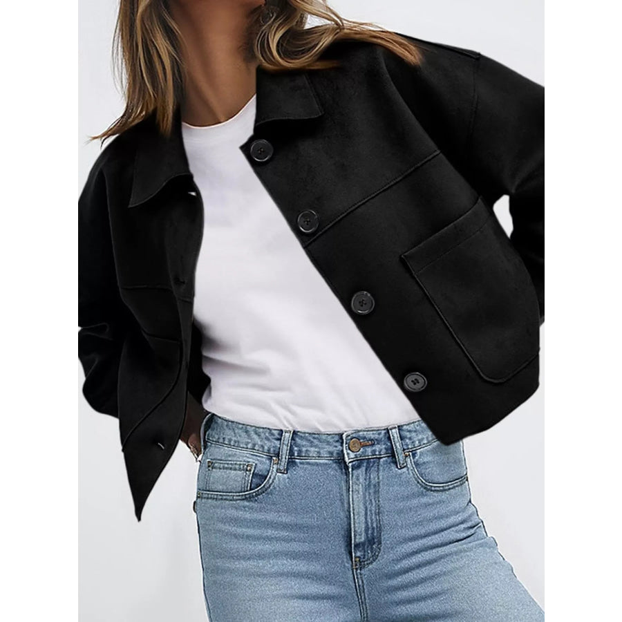 Button-Down Cropped Jacket Black / S Apparel and Accessories