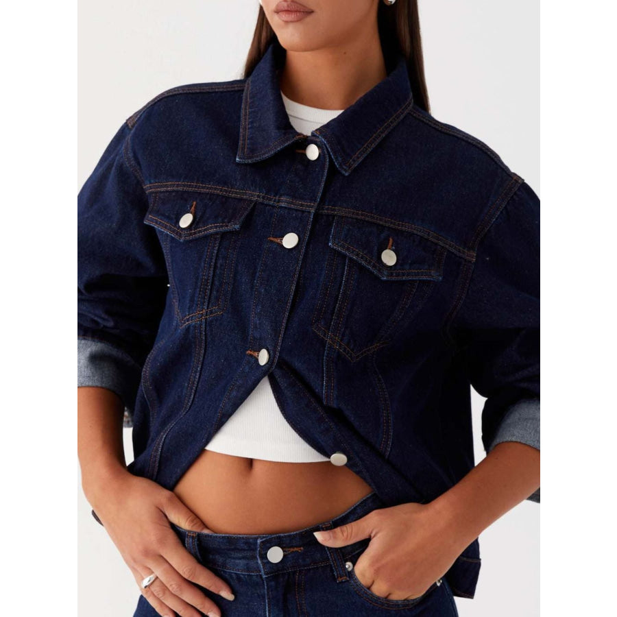 Button Down Cropped Oversized Denim Jacket Apparel and Accessories
