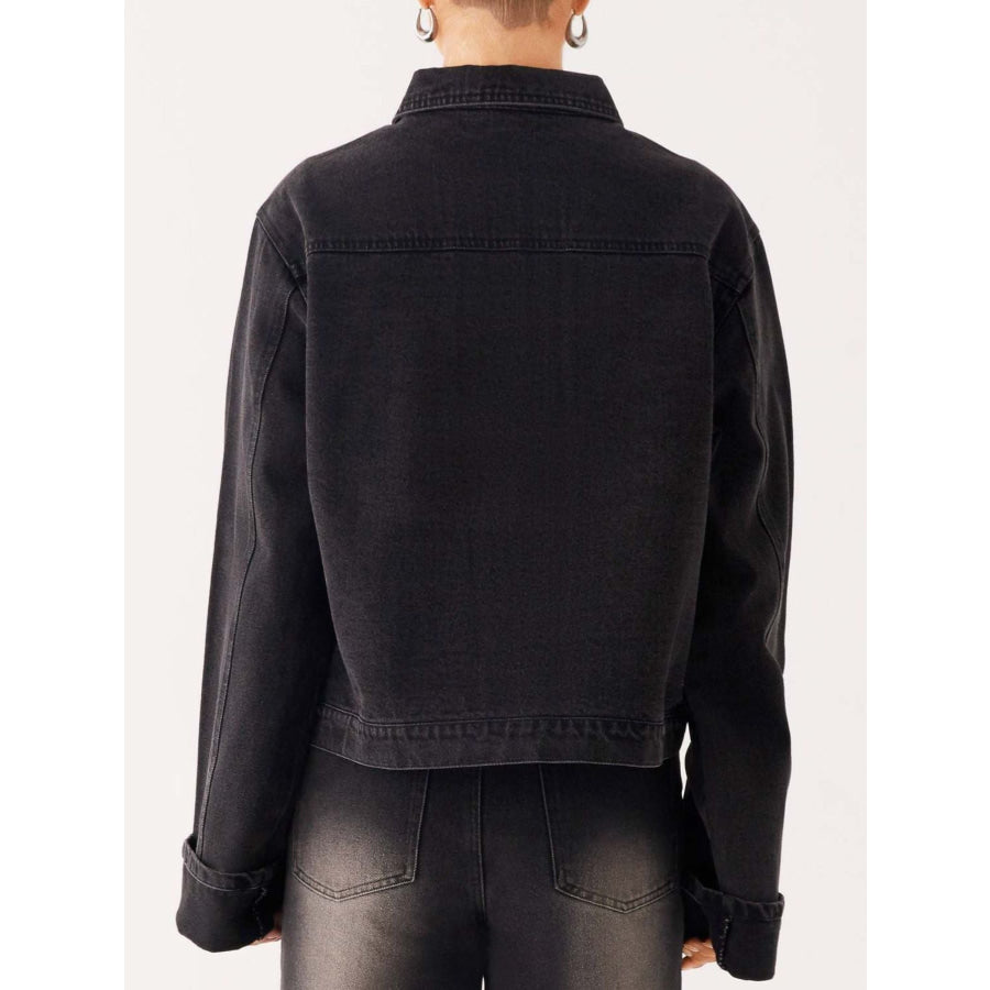 Button Down Cropped Oversized Denim Jacket Apparel and Accessories