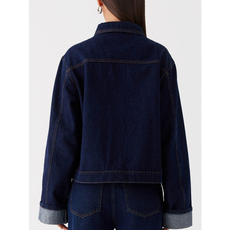 Button Down Cropped Oversized Denim Jacket Apparel and Accessories