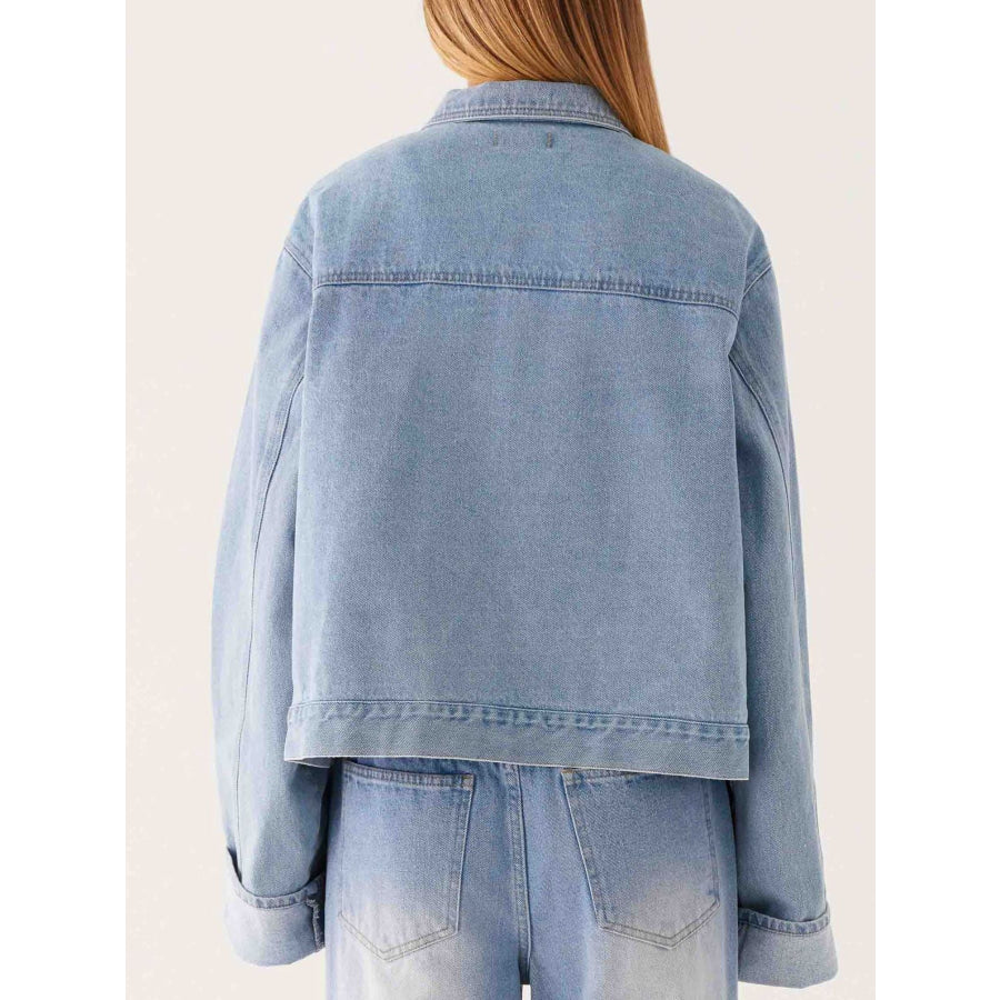 Button Down Cropped Oversized Denim Jacket Apparel and Accessories