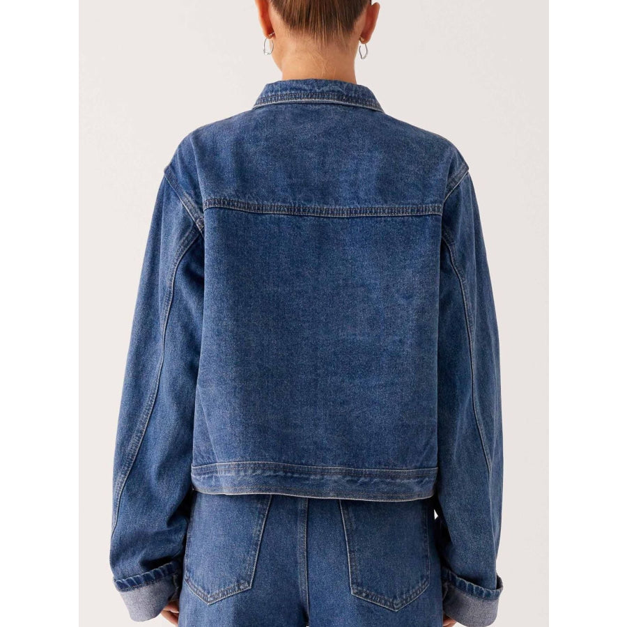 Button Down Cropped Oversized Denim Jacket Apparel and Accessories