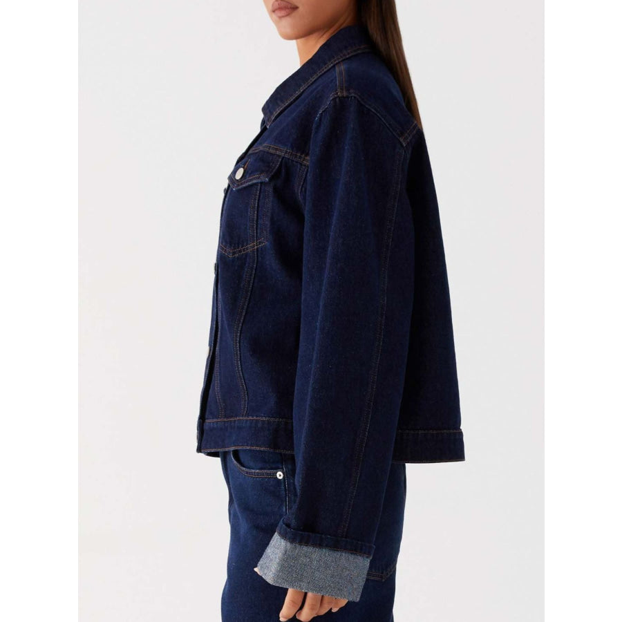 Button Down Cropped Oversized Denim Jacket Apparel and Accessories